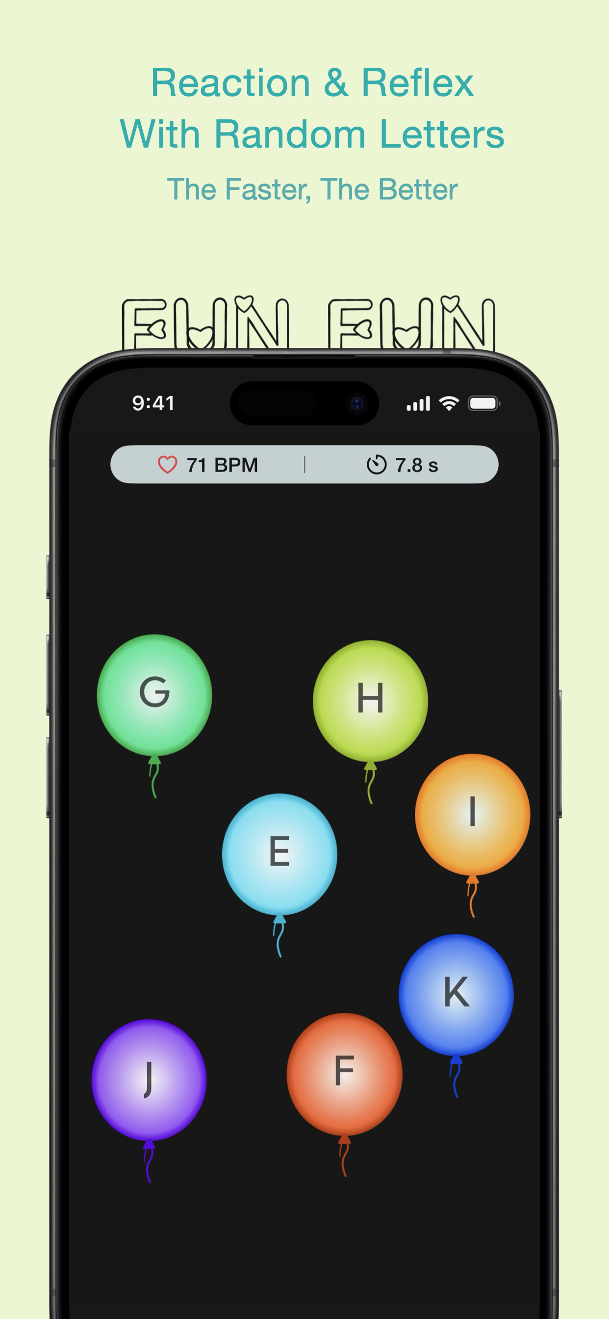 Reaction and reflex game with random letters